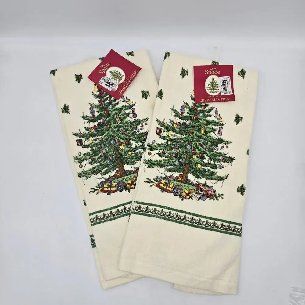 Spode Christmas Tree Printed Kitchen Towel Set of 2 Holiday Heritage Decor NWT